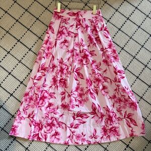 Zara Pink Floral A-Line Midi Skirt